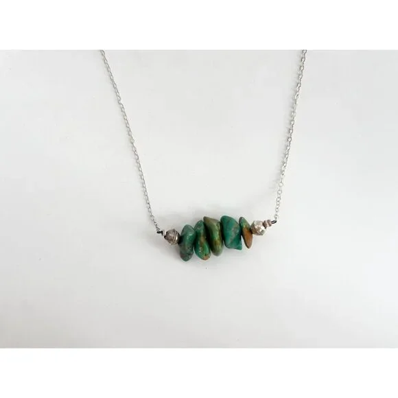 Freeform Turquoise Gemstone Sterling Silver 925 Vintage Pendant Necklace - 16" - Picture 3 of 15
